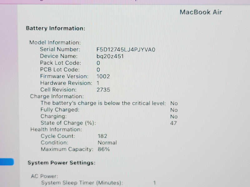 Apple Macbook Air 2020 M1 @ 3.2GHz 8GB RAM 250GB SSD [A2337] (