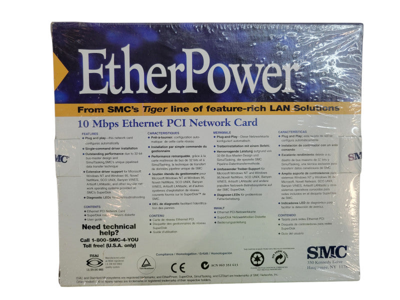 Vintage SMC EtherPower 10 Mbps Ethernet PCI Network Card Q%