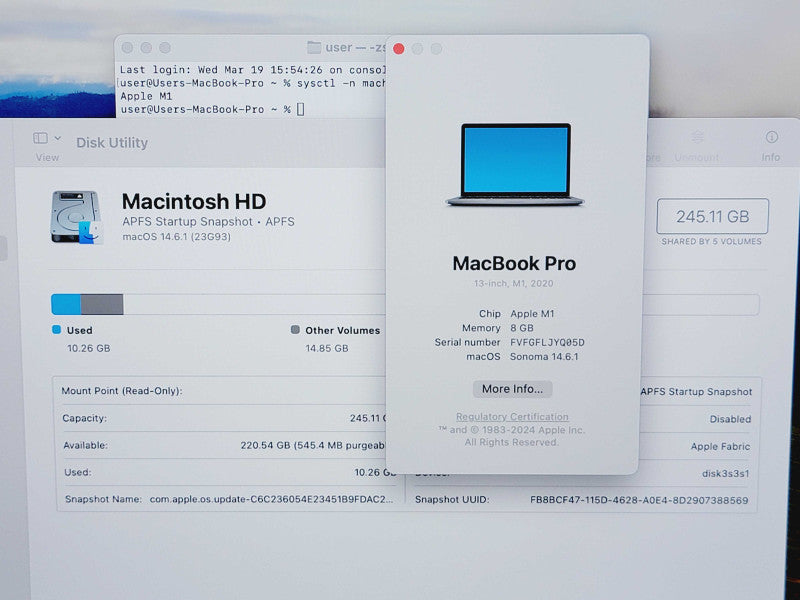 Apple Macbook Pro 2020 13" M1 @ 3.2GHz 8GB Ram 250GB SSD [A2338] (