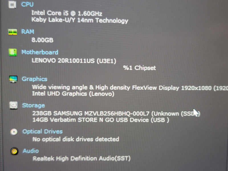 Lenovo ThinkPad X1 Carbon  Gen 7 i5-10210U 8GB RAM 256GB SSD  β Lap200