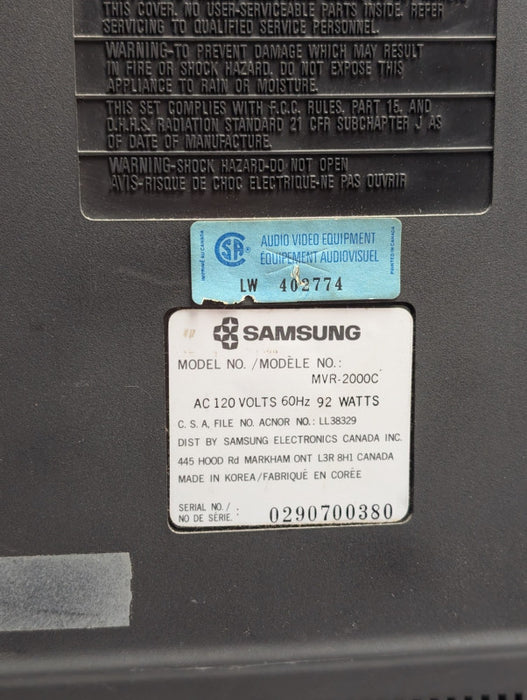 Samsung MVR-2000c 14 INCH CRT TV with VHS Player READ  -