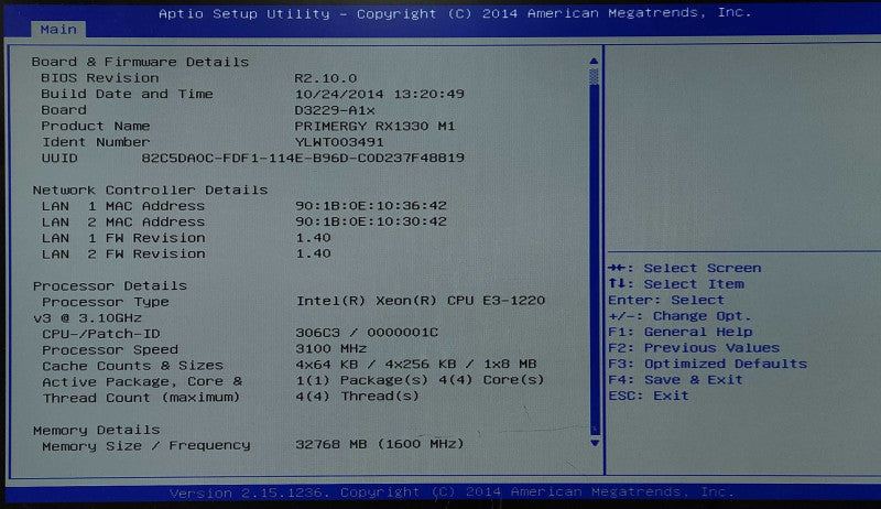 Fujitsu Primergy RX1330 M1 1U 8x2.5", Xeon E3-1220 v3 3.10GHz, 32GB RAM