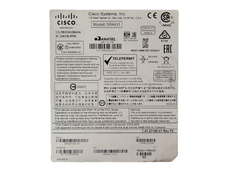 Cisco ISR4431/K9 4-Port Gigabit Integrated Service Router, 2x PSU