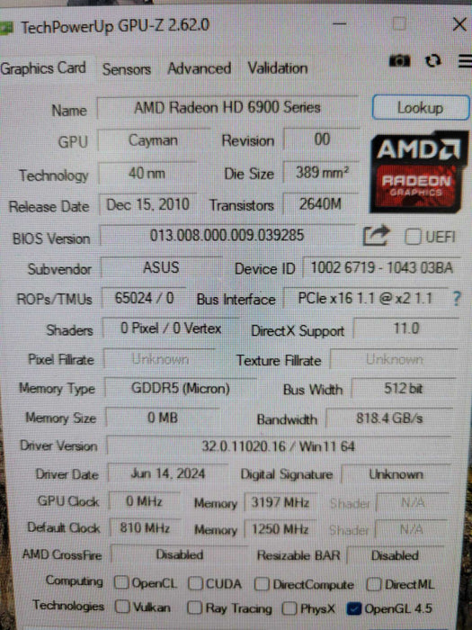 ASUS AMD Radeon HD 6850 2GB PCIE %
