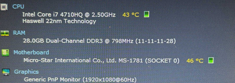 MSI MS-1781 i7-4710HQ GTX 970M 6GB GPU 24GB 512SSD Faulty Battery READ!  Lap200