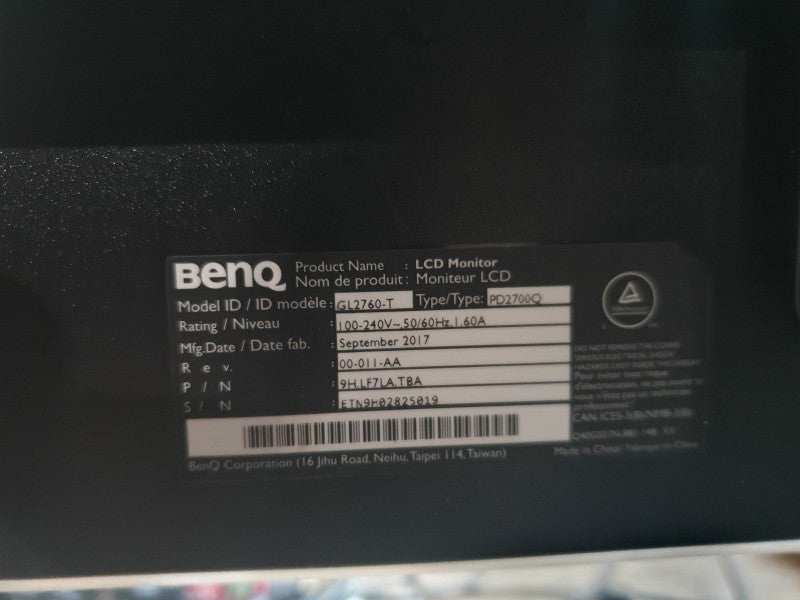 BenQ 27" Monitor QHD 2560 x 1440 60hz GL2760-T PD2700Q