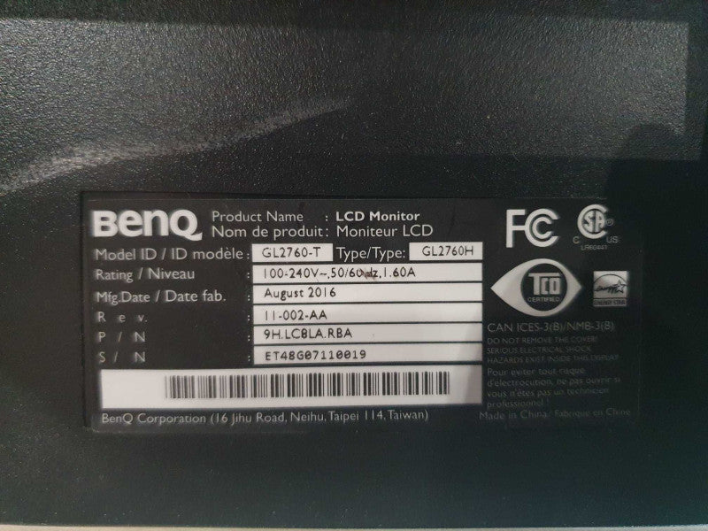BenQ 27" Monitor QHD 2560 x 1440 60hz GL2760-T GL2760H READ