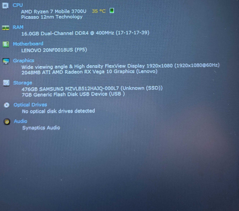 Lenovo ThinkPad E595 AMD Ryzen 7 3700U Radeon Vega GPU 16GB RAM 256GB READ  Lap200