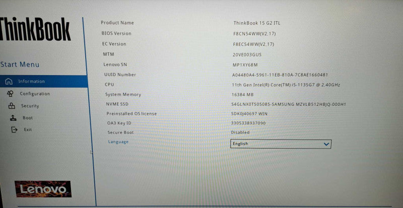 Lenovo ThinkBook 15 G2 ITL | Core i5-1135G7 @2.40GHz, 16GB DDR4, 512GB NVMe  Lap200