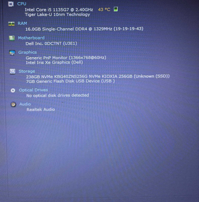 Dell latitude 3520 i5-1135G7@2.4GHz 16GB RAM 256GB SSD READ!  Lap200