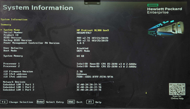 HP DL380 Gen9 2U 16x 2.5", 2x Xeon E5-2690 v3, 64GB DDR4, P440ar, SFP+
