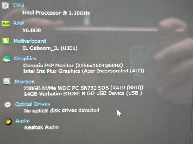 Acer Spin 5 SP512-54N i5-1035G7 16GB RAM 256GB SSD READ  β Lap200