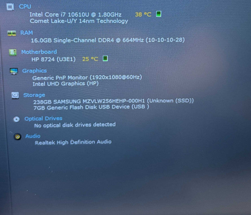 HP EliteBook 850 G7 Core i7-10610U@1.8GHz 16Gb RAM 256GB SSD READ!  Lap200