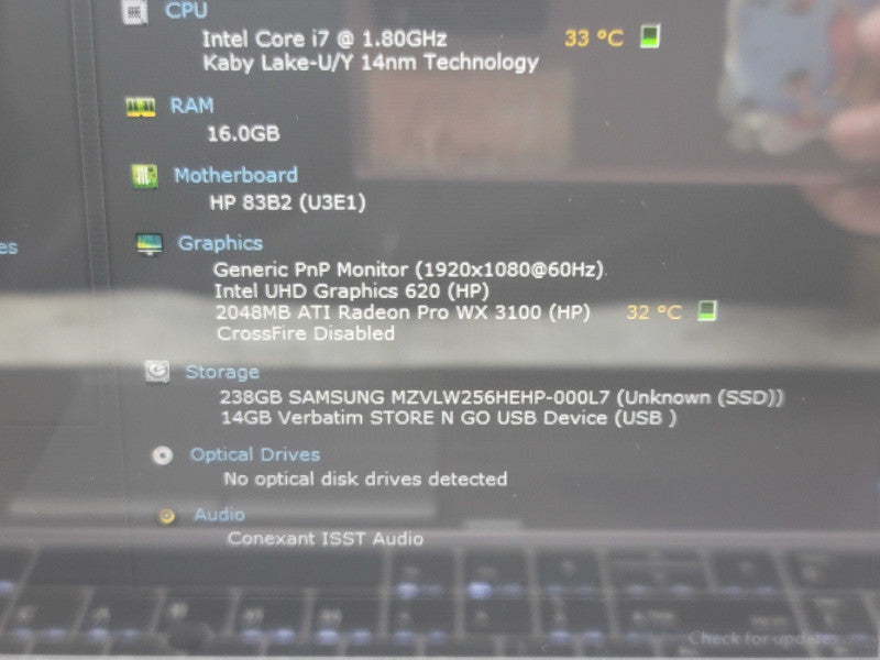 HP Zbook 15U G5 i7-8550u 16GB DDR4 WX 3100 256GB SSD TOUCH !  β Lap200