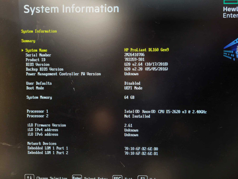 HP DL160 Gen9 1U 8x 2.5" E5-2620 v3 2.4GHz, 64GB DDR4 P440 READ $