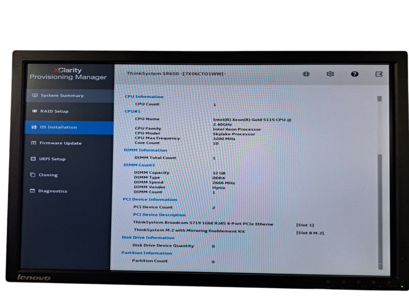 Lenovo SR650 2U Server| 1x Xeon Gold 5115 @2.40GHz, 32GB DDR4, 2x 750W *READ