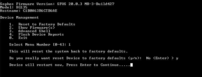 Sophos XG 135 REV Rev.3, Network Security Firewall Appliance, Factory Reset