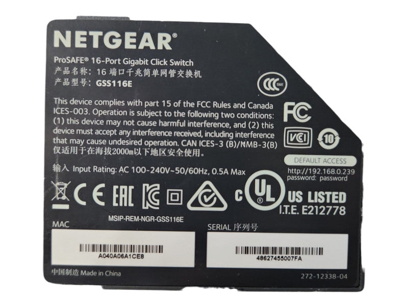 Netgear ProSAFE GSS116E 16-Port Gigabit Managed Click Switch