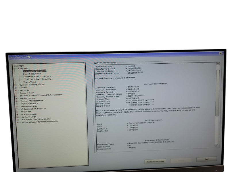 Dell OptiPlex 7070 SFF I7 - 9700 @ 3.00GHz 16GB DDR4 Ram Qθ
