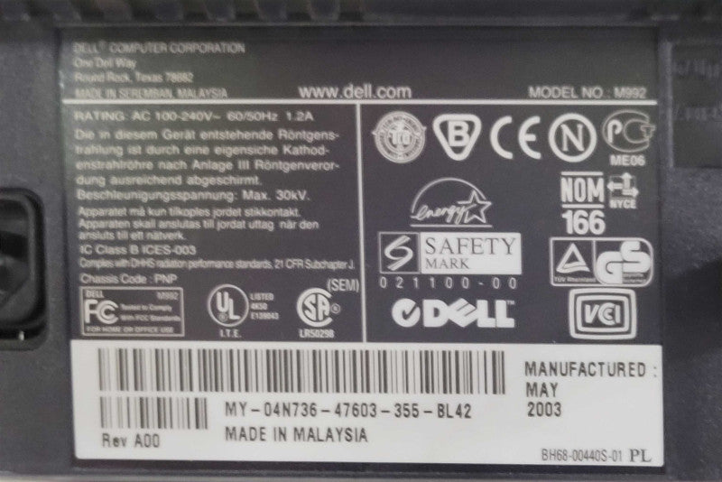 Dell M992 Flat Pane 19" inch 1600 x 1200 CRT Monitor _