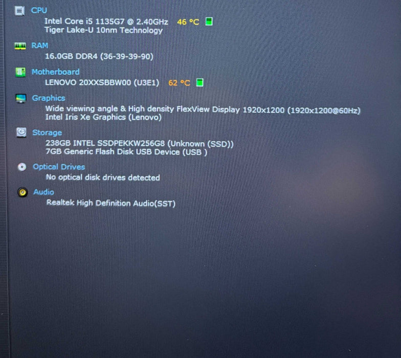 Lenovo ThinkPad X1 Carbon Gen 9 i5-1135G7@2.4GHz 16GB RAM 256GB SSD  Lap200
