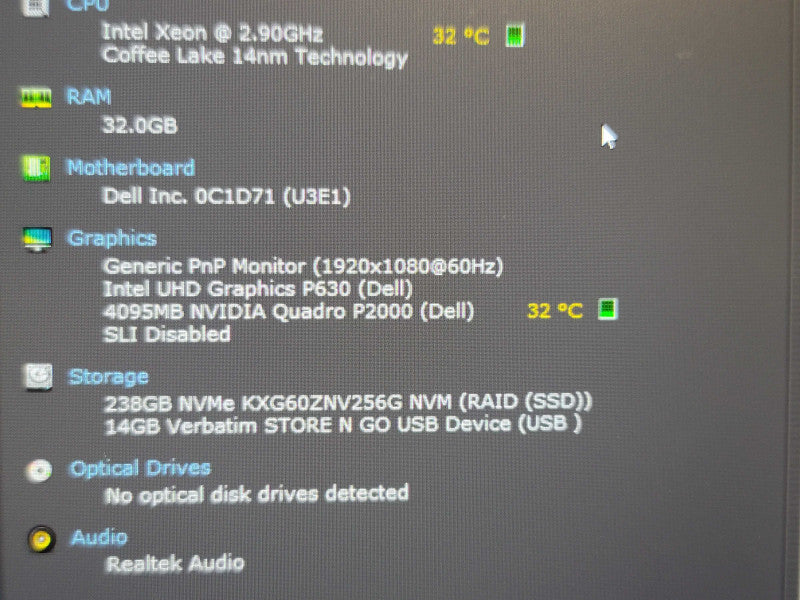 Dell Precision 7530 Xeon E-2186 32GB DDR4 Quadro P2000 256GB SSD  β Lap200