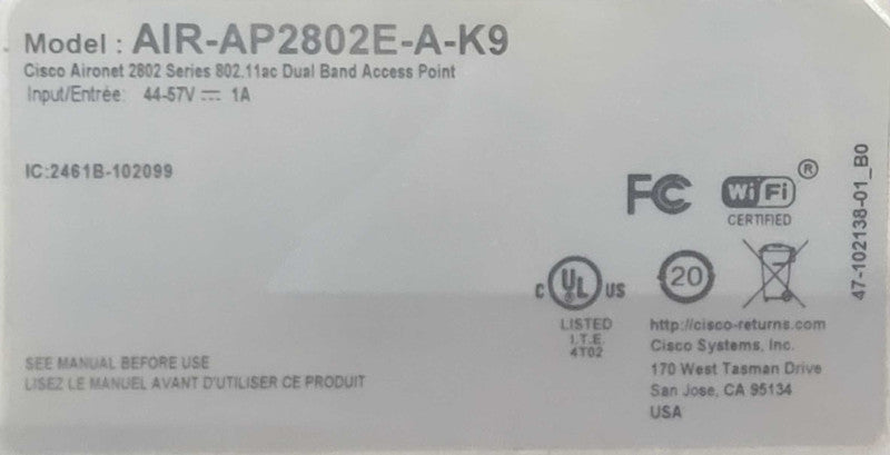 Cisco Aironet AIR-AP2802E-A-K9 802.11ac Dual Band Access Portal Q_