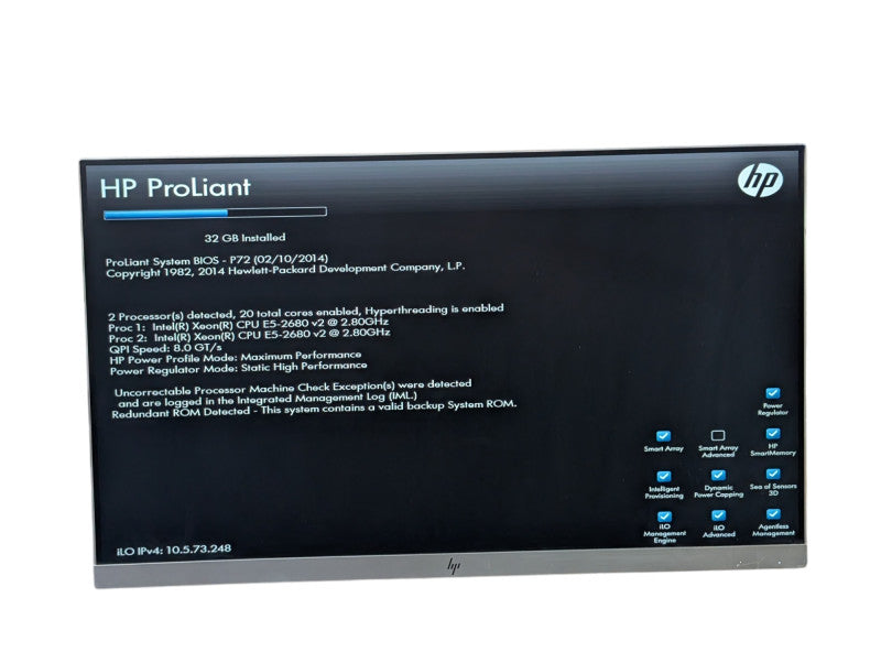HP ProLiant ML350p Gen8 2x Intel E5-2680 v2 32GB RAM Tower Server  -