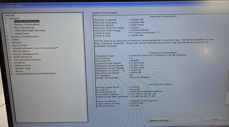 Dell Latitude 5410 | i7-10610U @1.8GHz, 16GB DDR4, 256GB NVMe, Wi-Fi 6 *READ  Lap200