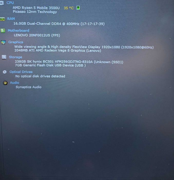 Lenovo ThinkPad E595 AMD Ryzen 5-3500U Radeon Vega GPU 16GB RAM 256GB SSD  Lap200