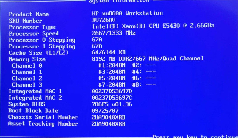 HP xw8600 WS 2x Xeon E5430 2.66GHz 8GB RAM 2x 1TB HDD FX3800 1050W  _