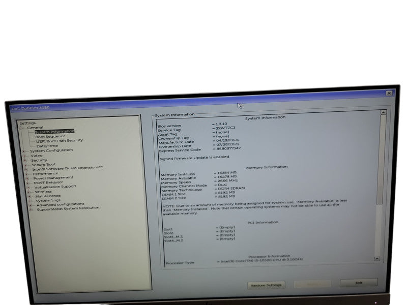 Dell OptiPlex 3080 SFF i5 - 10500 @ 3.10GHz 16GHz DDR4 Ram Qθ