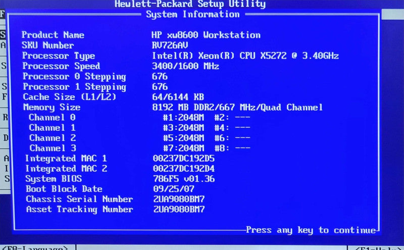 HP xw8600 WS 2x Xeon X5272 3.40GHz 8GB RAM 2x 1TB HDD Quadro 4000, 800W PSU _