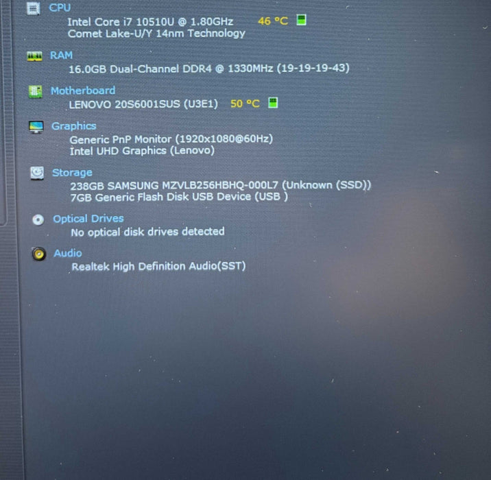 Lenovo ThinkPad T15 Core i7-10510U@1.8GHz 16GB RAM 256GB SSD  Lap200