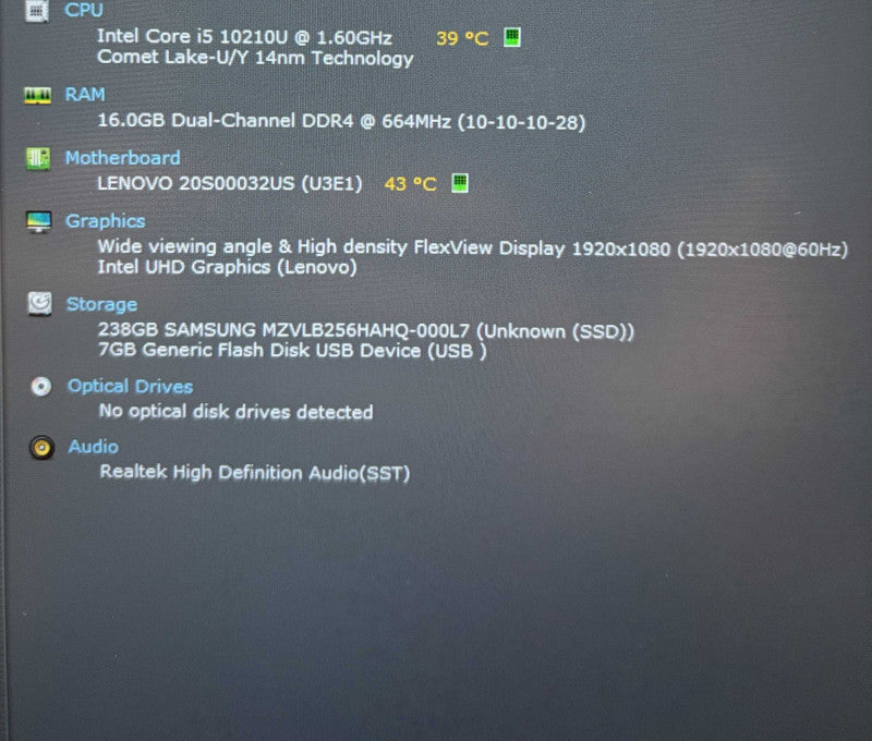 Lenovo ThinkPad T14 Core i5-10210U@1.6GHz 16GB RAM 256GB SSD READ!  Lap200