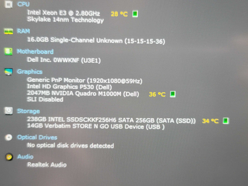 Dell Precision 5510 Xeon E3 1505M 16GB DDR4 Quadro M1000 256GB SSD  β Lap200