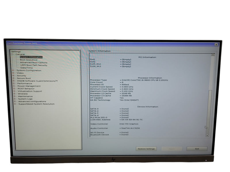 Dell Precision Tower 3431 i9 - 9900 @ 3.10GHz 32GB DDR4 Ram Qθ