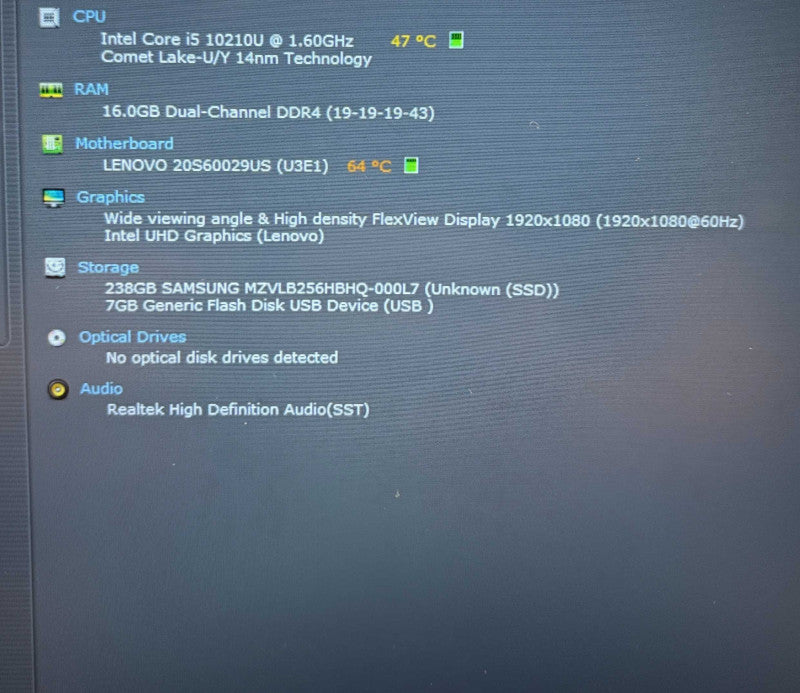 Lenovo ThinkPad T15 Core i5-10210U@1.6GHz 16GB RAM 256GB SSD READ!  Lap200