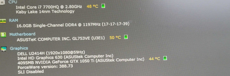 ASUS ROG GL753V BASE i7 7700HQ 16GB DDR4 GTX 1050 Ti FOR PARTS/REPAIR  β BudLap