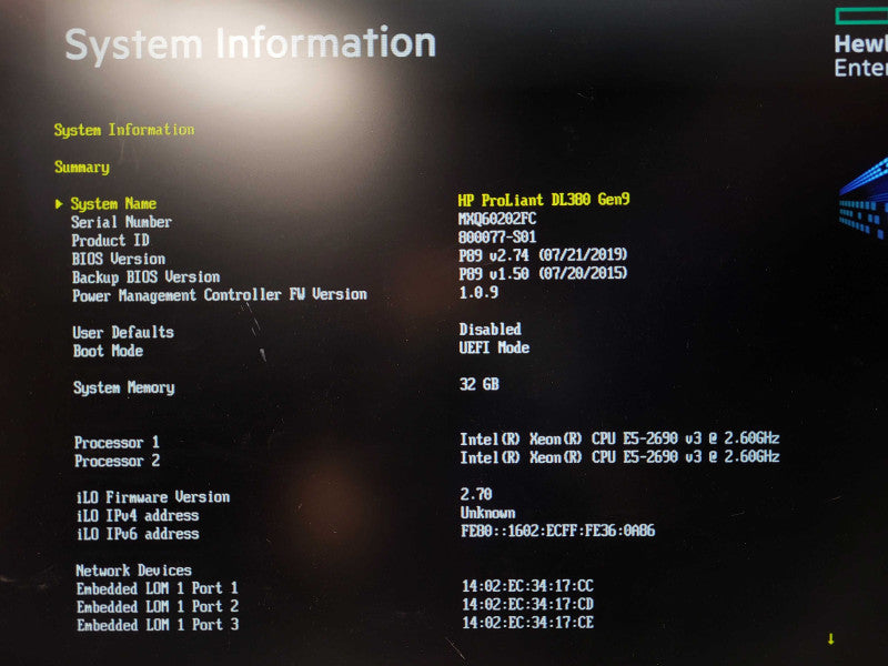 HP DL380 Gen9 2U 8x 2.5" 2x E5-2690 v3 2.60G0Hz 32GB DDR4 P440ar $
