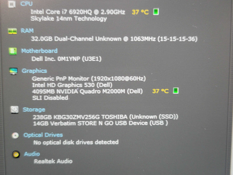 Dell Precision 7510 i7 6920HQ 32GB DDR4 Quadro M2000 256GB SSD  β Lap200