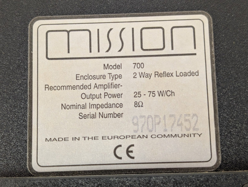 Pair of 2x Mission 700 2 Way Reflex Loaded 8 Ohm Speakers Monitors  -