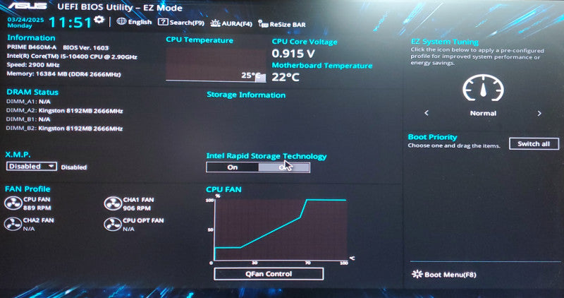 Silverstone Intel i5-10400@ 2.9Ghz Asus Prime B460M-A 16GB RAM NO HDD/SSD