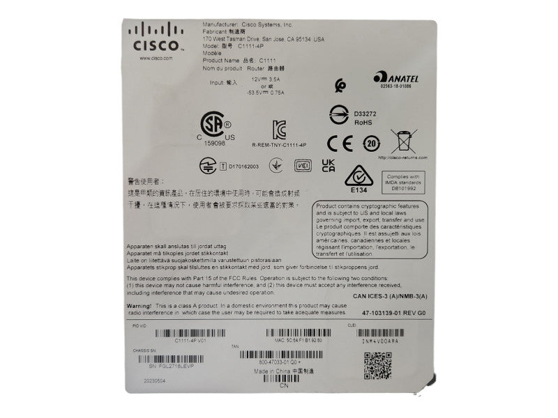 Cisco ISR 1100 Series C1111-4P Services Integrated Router