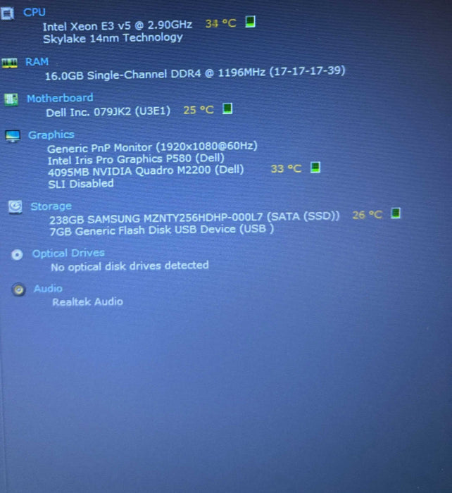 Dell Precision 7520 XEON E1545M v5 QUADRO M2200 4GB GPU 16GB RAM 256GB SSD  Lap200