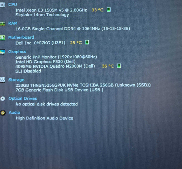 Dell Precision 7510 XEON E3 1505M v5 QUADRO M2000M 4G GPU 16GB RAM 256GB SS  Lap200