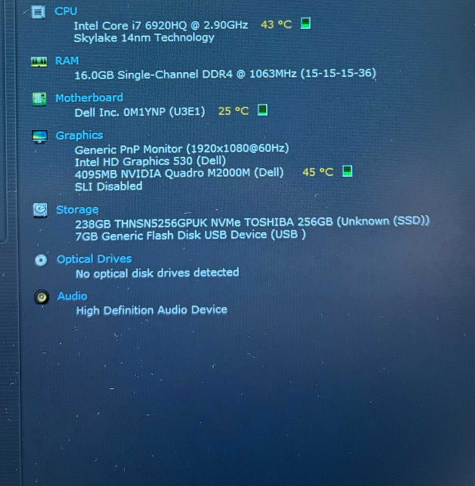 Dell Precision 7510 i7-6920HQ QUADRO M2000M 4GB GPU 16GB RAM 256SSD  READ!  Lap200