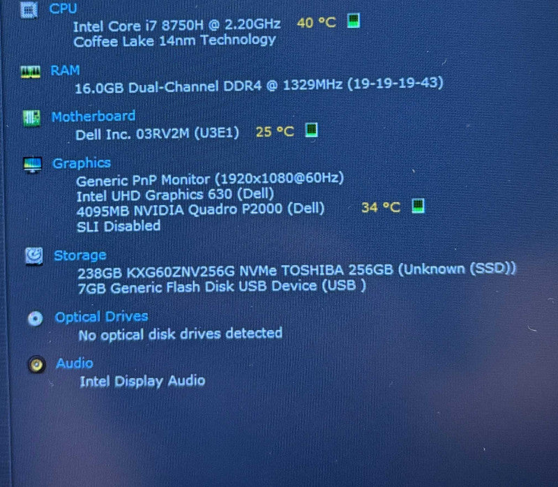 Dell Precision 7530 i7-8750H@2.2GHz QUADRO P2000 4GB GPU 16GB RAM 256GB SSD  Lap200