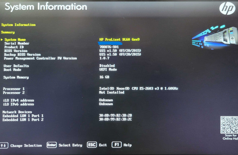 HP ProLiant DL60 G9 Server, 1x Xeon E5-2603v3 1.60Ghz, 16GB, 4x 3.5", B140i _
