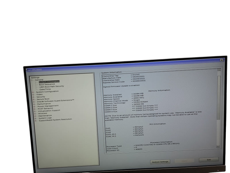 Dell XPS 8940 i5 - 10400 @ 2.90GHz 16GB DDR4 Ram θ